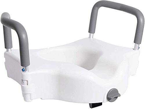 Vaunn Medical Elevated Raised Toilet Seat & Commode Booster Seat Riser with Removable Padded Grab bar Handles & Locking Mechanism
