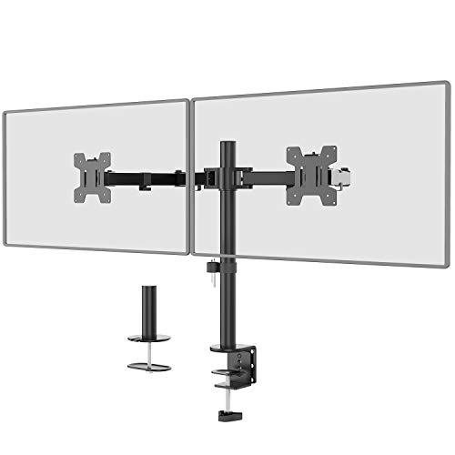 WALI Dual LCD Monitor Fully Adjustable Desk Mount Stand Fits 2 Screens up to 27 inch, 22 lbs. Weight Capacity per Arm (M002), Black