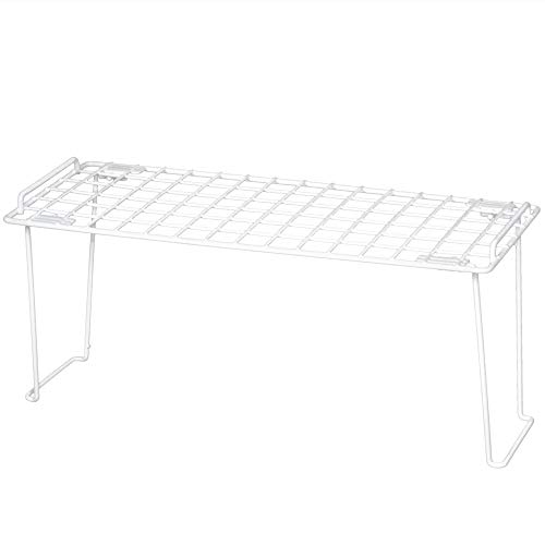 Smart Design Stacking Cabinet Shelf Rack - Extra Large (22 x 10 Inch) - Steel Metal Wire - Cupboard, Plate, Dish, Counter & Pantry Organizer Organization - Kitchen [White]