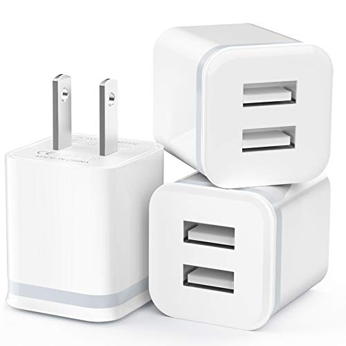USB Wall Charger, LUOATIP 3-Pack 2.1A/5V Dual Port USB Cube Power Adapter Charger Plug Charging Block Replacement for Phone Xs/XR/X, 8/7/6 Plus, Samsung, LG, HTC, Moto, Android Phones