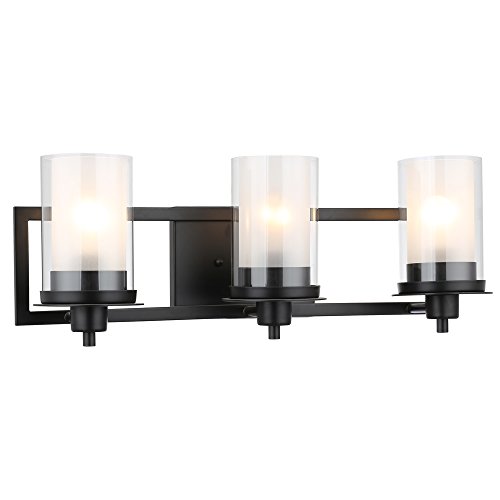 Designers Impressions Juno Matte Black 3 Light Wall Sconce/Bathroom Fixture with Clear and Frosted Glass: 73484