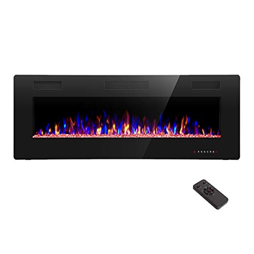 R.W.FLAME 50 inch Recessed and Wall Mounted,The Thinnest Electric Fireplace,Low Noise, Fit for 2 x 4 and 2 x 6 Stud, Remote Control with Timer,Touch Screen,Adjustable Flame Colors and Speed