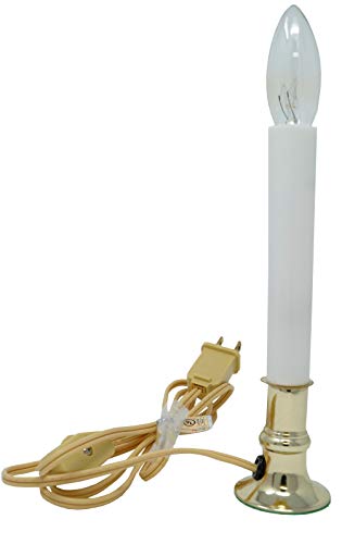 Creative Hobbies Electric Window Candle Lamp with Brass Plated Base, On/Off Switch, Light Bulb, Ready to Use!