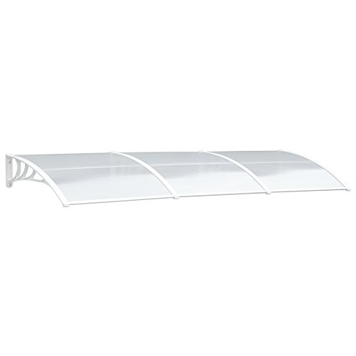 MCombo 38 inch x 116 inch Window Awning Outdoor Polycarbonate Door Shade Patio Cover Canopy, 6055-4012 (Pure White Bracket +Clear Hollow Sheet)
