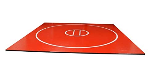 AK Athletics 12' x 12' Roll-Up Home Use Wrestling Mat Red with White Circles and Starting Lines