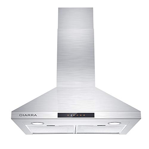 CIARRA CAS75206 Wall Mount Range Hood 30 inch, 450 CFM Stainless Steel Stove Hood with 3 Speed Fan, Aluminum Mesh Filters, Touch Control Vent Hood, Ducted/Ductless Convertible