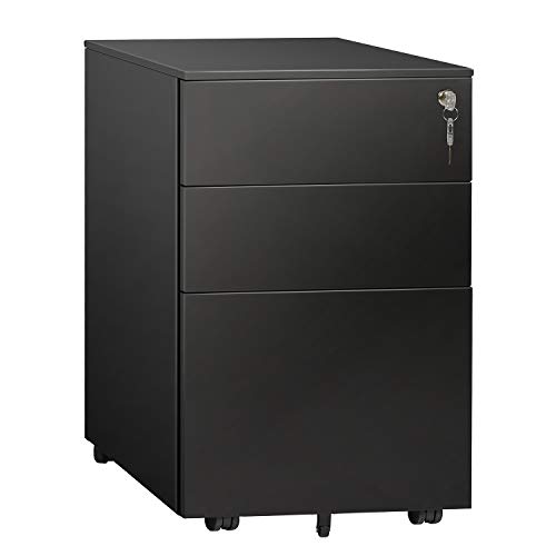 DEVAISE 3 Drawer Locking File Cabinet, Under Desk Metal Filing Cabinet for Legal/Letter/A4 File, Fully Assembled Except Wheels, Black