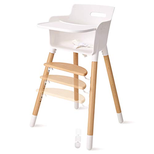 FUNNY SUPPLY Wooden Baby High Chair with Removable Tray Adjustable Footrest Legs Classic Design Grows with Your Child