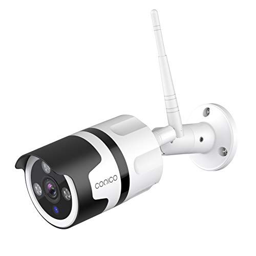 Outdoor Security Camera, Conico 1080P Home Surveillance Camera IP66 Waterproof WiFi IP Camera with Face Sound Motion Detection Night Vision Two Way Audio Cloud Storage 2.4G WiFi Connection