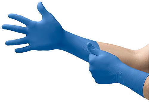 Microflex SG-375 Disposable Latex Gloves Medical/Exam Grade, Long Cuff, Thick Powder Free Glove in Natural Rubber for Cleaning, Sanitary or Mechanic Tasks, Blue, Size Large, Box of 50 Units