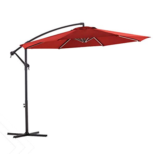 Wikiwiki Offset Umbrella 10ft Cantilever Patio Umbrella Hanging Market Umbrella Outdoor Umbrellas with Crank & Cross Base(Brick Red)