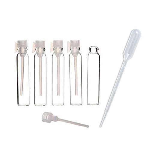 JJKMALL- 100PCS 1ml 1/4 Dram Empty Glass Perfume Sample Bottle Vials with 3ml 1pcs Droppers Samplers for Essential Oils Aromatherapy caps with