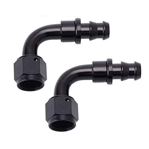 SYKRSS 6AN Push Lock Fitting, 2Pcs 90 Degree Push on Hose End Fitting for 3/8 Fuel Injection Hose