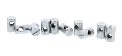 Cross Dowel Barrel Nuts - 1/4-20 16mm x 10mm, Off-Center Zinc Slotted Steel CNC - 10 PACK