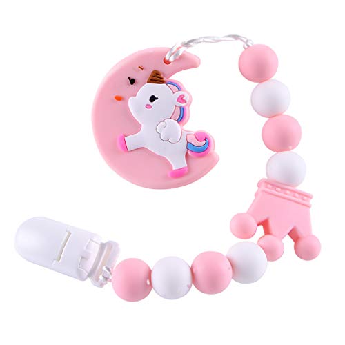 Baby Teething Toys BPA Free Silicone Teether Pain Relief Toy with Pacifier Clip Holder Set for Baby Girls Boys Infant Newborn Baby Shower Birthday Christmas (Pink)
