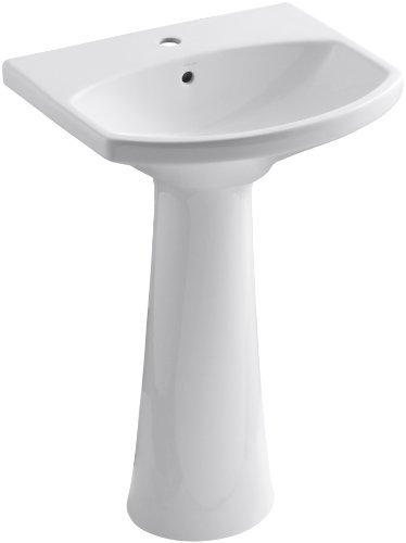 KOHLER K-2362-1-0 Cimarron Pedestal Bathroom Sink with Single-Hole Faucet Drilling, White