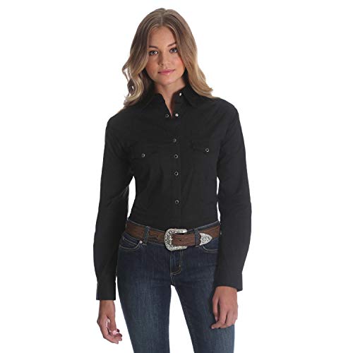 Wrangler Women's Western Yoke Two Pocket Snap Shirt, Black, Small