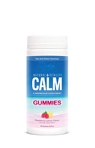 Natural Vitality Calm, Magnesium Citrate Supplement, Anti-Stress Gummies, Raspberry-Lemon 120 Gummies (Packaging May Vary)