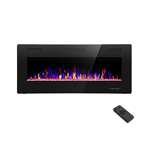 R.W.FLAME 42 inch Recessed and Wall Mounted,The Thinnest Fireplace,Low Noise, Fit for 2 x 6 and 2 x 4 Stud, Remote Control with Timer,Touch Screen,Adjustable Flame Color and Speed