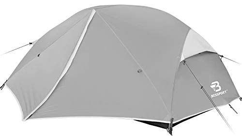 Bessport 2-3 Person Backpacking Tent Lightweight, Easy Setup 3 Season Camping Tent -Two Doors, Waterproof, Anti-UV Large Tent for Family, Outdoor, Hiking (2 Person-Grey)