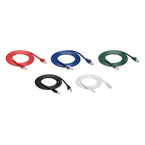 AmazonBasics Snagless RJ45 Cat-6 Ethernet Patch Internet Cable - 5-Foot, Black/Red/Blue/White/Green, 5-Pack
