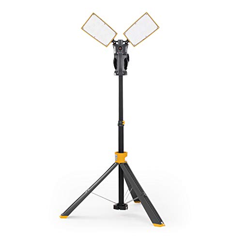 LUTEC 6290XL 7000 Lumen 93 Watt Dual-Head LED Work Light with Telescoping Tripod, Work Light with Stand Rotating Waterproof Lamps and 8 Ft 3-Prong Power Cord