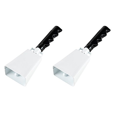 Cowbell with Handle - 2-Pack Cow Bell Noismakers, Loud Call Bells for Cheers, Sports Games, Weddings, Farm, White, 3 x 9.125 x 2 Inches