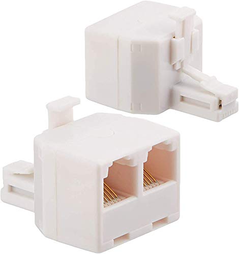 Uvital RJ11 Duplex Wall Jack Adapter Dual Phone Line Splitter Wall Jack Plug 1 to 2 Modular Converter Adapter for Office Home ADSL DSL Fax Model Cordless Phone System, White(2 Packs)