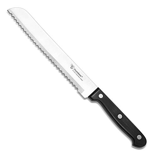 HUMBEE Chef Full Tang Stainless Steel Serrated Bread Knife, 8-Inch, Black