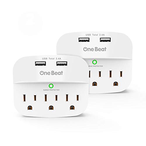 2 Pack 3-Outlet Surge Protector, Multi Plug Outlet Expander with 2 USB Wall Charger, Outlet Adapter with 490 Joules for Home, School, Office, ETL Listed