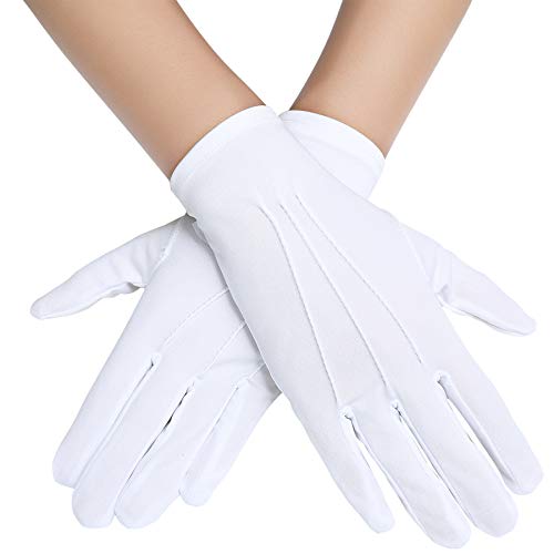 BABEYOND Short Satin Gloves Opera Wedding Gloves Special Occasion Gloves Wrist Length Gloves for Party Costume (White)