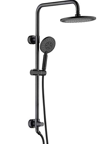 Shower heads system including rain fall shower head and handheld shower head with height adjustable holder, solid brass rail 60 inch long stainless steel shower hose (oil rubbed bronze)