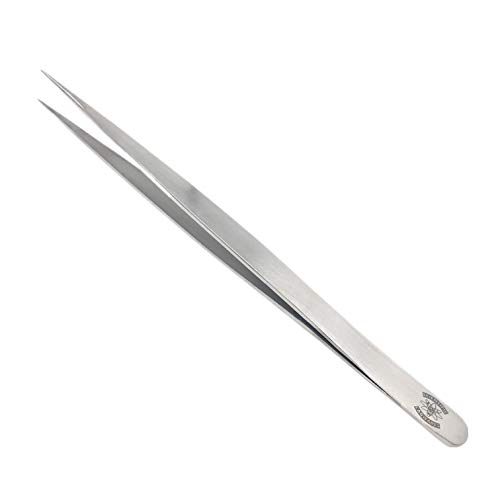 Scientific Labwares High Precision Stainless Steel Lab Forceps with Long Straight Very Fine Tip (5.5 in.)