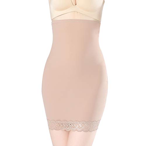 Women Half Slips for Under Dress Tummy Control Slip Shapewear Seamless High Waist Slimming Body Shaper (Lace Beige, Medium)