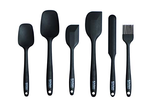 Kitchen Comfort | 6-Piece Black Cooking, Baking, Mixing and Basting Spatula Set | Heat Resistant, Dishwasher Safe