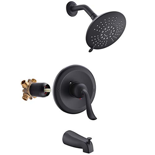 APPASO Shower Faucet and Tub set Matte Black (Valve Included), Shower system with 5-Function Spray Head, Single Handle Bathroom Shower Trim Kit Wall Mount, APT120MB