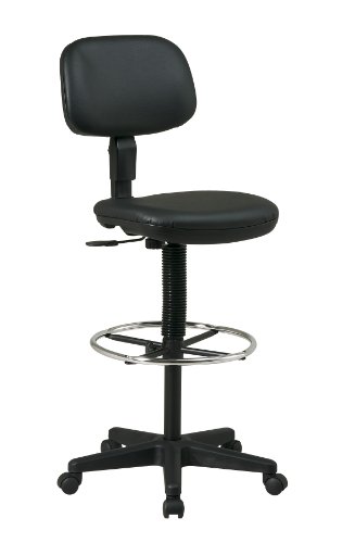 Office Star Sculptured Vinyl Seat and Back Pneumatic Drafting Chair with Adjustable Chrome Foot ring, Black