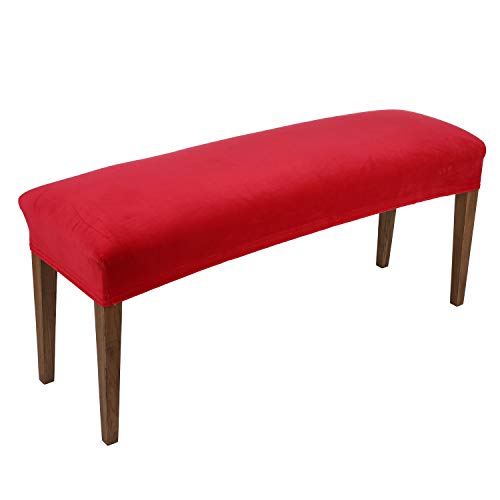 smiry Velvet Dining Room Bench Covers - Soft Stretch Spandex Upholstered Bench Slipcover Removable Washable Bench Seat Protector for Living Room, Kitchen, Bedroom (Red)