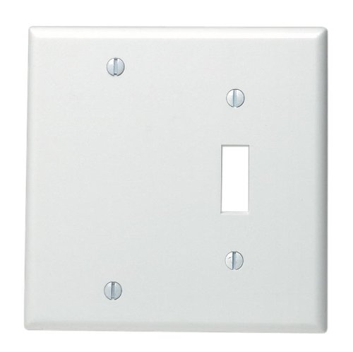 Leviton 88006 002-000 1-Toggle 1-Blank Standard Size Wall Plate, 2 Gang, 4.5 in L X 4.56 in W 0.22 in T, Standard, White