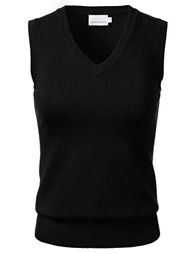 Women Solid Classic V-Neck Sleeveless Pullover Sweater Vest Top Black M