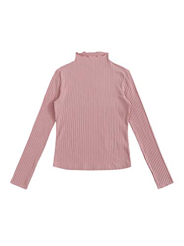 Floerns Women's Casual Mock Neck Long Sleeve Knit Tee Top Dusty Pink M