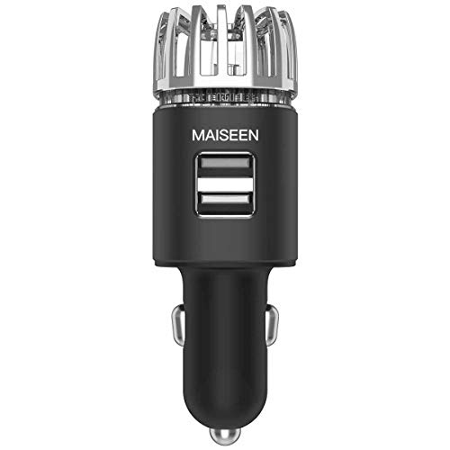 Car Air Purifier Ionizer, MAISEEN Car Air Freshener with USB Car Charger 2-Port Eliminate Smoke Smell, Pet and Food Odors for Car,Black