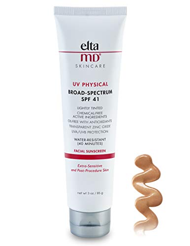 EltaMD UV Physical Tinted Face Sunscreen, Chemical-Free Mineral Sunscreen for Sensitive and Post-Procedure Skin, Non-Greasy, Broad-Spectrum SPF 41, 3.0 oz