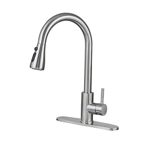 LEADALLWAY Kitchen Faucet with Single Handle, 3 Mode Single Level Stainless Steel Kitchen Sink Faucets with Pull Down Sprayer