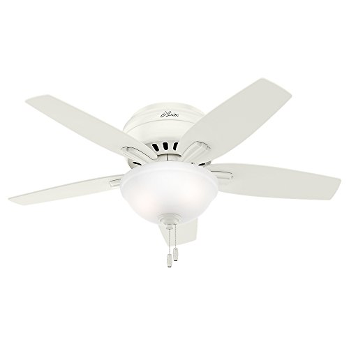 Hunter Newsome Indoor Low Profile Ceiling Fan with LED Light and Pull Chain Control, 42', Fresh White