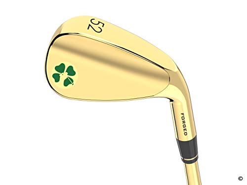 Lucky Wedges Gold 52 Degree Approach Wedge - 8 Degrees Bounce, 35.25' Regular Flex Steel Shaft, Forged Soft Carbon Steel, Right Handed, Soft Grips