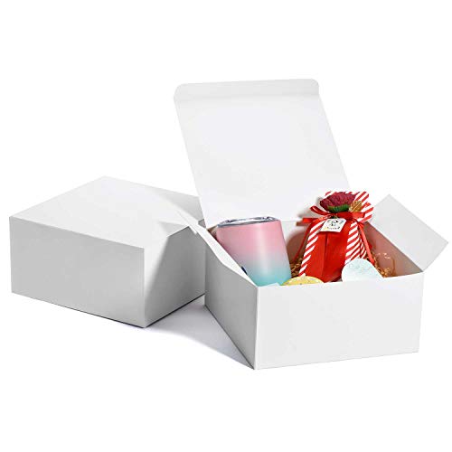Mesha Cardboard Gift Boxes 10Pack-8X8X4in Favor for Bridesmaid Proposal/Birthday/Party/Wedding, White Kraft Paper Present Packaging Box with Lids, Decorative Gift Wrap Boxes Bulk for Crafting/Cupcake