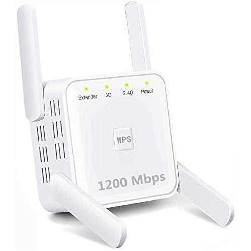 Carantee WiFi Range Extender, 1200Mbps Wireless Signal Repeater Booster, Dual Band 2.4G and 5G Expander, 4 Antennas 360° Full Coverage, Extend WiFi Signal to Smart Home & Alexa Devices（RA1200Z）