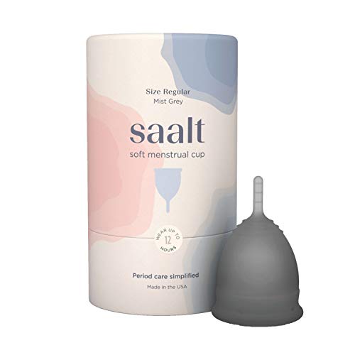 Saalt Soft Menstrual Cup - Super Soft and Flexible - Best Sensitive Cup - Wear for 12 Hours - Made in USA (Grey, Regular)