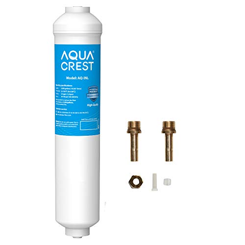 AQUACREST in-Line Refrigerator Filter, 5 Years High Capacity Drinking Water Filtration System with Direct Connect Fittings, Removes Lead, Chlorine, Bad Taste & Odor